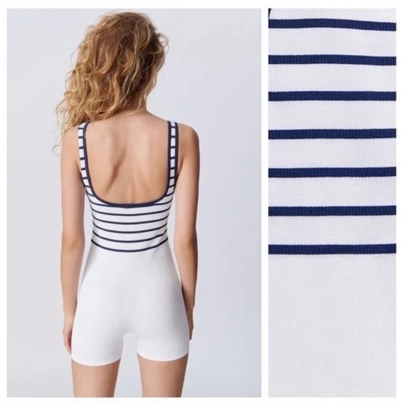 Zara Limitless Contour Collection Playsuit Romper White Blue medium large - Picture 4 of 11